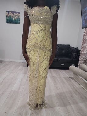 CUSTOM YELLOW GOLD BEADED PROM / FORMAL DRESS